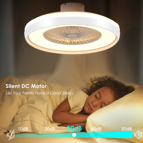 HUMHOLD 24" Low Profile with 3-Dimmable Light, Bladeless with Remote/APP Control, 6 Speeds Flush Mount Smart Ceiling Fan for Kids