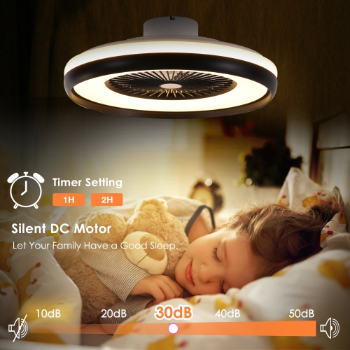 HUMHOLD 24" Bladeless with RGB Light Remote, Smart LED with Voice/App Control, Modern Low Profile Dimmable Light Ceiling Fan for Bedroom Living Room