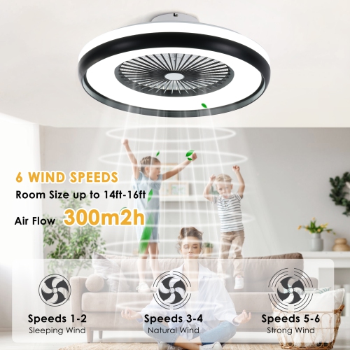 HUMHOLD 24" Bladeless with RGB Light Remote, Smart LED with Voice/App Control, Modern Low Profile Dimmable Light Ceiling Fan for Bedroom Living Room