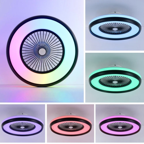 HUMHOLD 24" Bladeless with RGB Light Remote, Smart LED with Voice/App Control, Modern Low Profile Dimmable Light Ceiling Fan for Bedroom Living Room