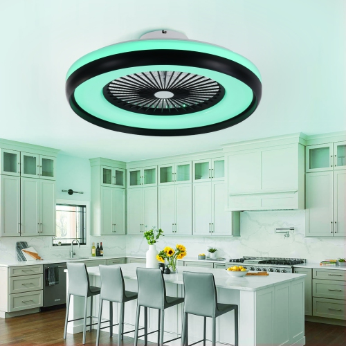 HUMHOLD 24" Bladeless with RGB Light Remote, Smart LED with Voice/App Control, Modern Low Profile Dimmable Light Ceiling Fan for Bedroom Living Room