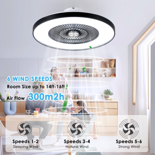 HUMHOLD 24" Bladeless Ceiling Fan with Lights and Remote/APP/Voice Control, Low Profile with RGB Lights, Enclosed Flush Mount for Kid's
