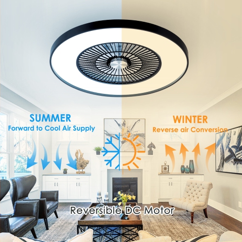 HUMHOLD 24" Bladeless Ceiling Fan with Lights and Remote/APP/Voice Control, Low Profile with RGB Lights, Enclosed Flush Mount for Kid's