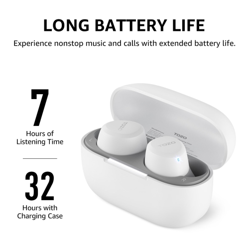 TOZO A1 Earbuds True Wireless Stereo Sound Bass 2 Mic for AI Calls-White