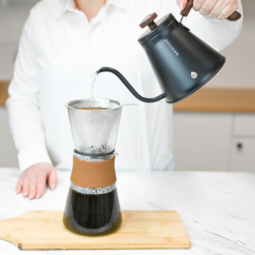 GROSCHE MARRAKESH Gooseneck Pour Over Stovetop Kettle with temperature guage, Stainless Steel Stovetop Kettle - 34 fl. oz, Black