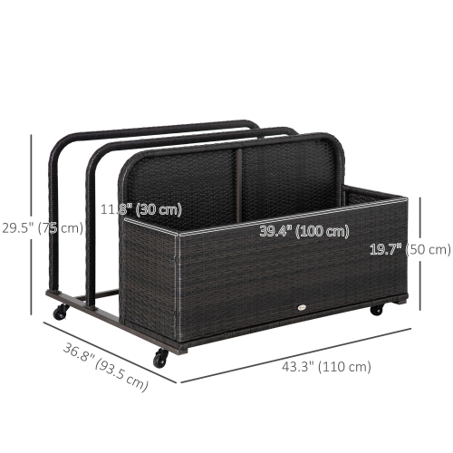 Outsunny Rolling Pool Storage, rotin, meubles de jardin, rangement extérieur en osier, flotteurs, nouilles, pagaies, balles, serviettes, Accessoires