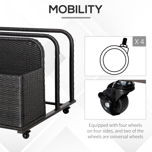 Outsunny Rolling Pool Storage, rotin, meubles de jardin, rangement extérieur en osier, flotteurs, nouilles, pagaies, balles, serviettes, Accessoires