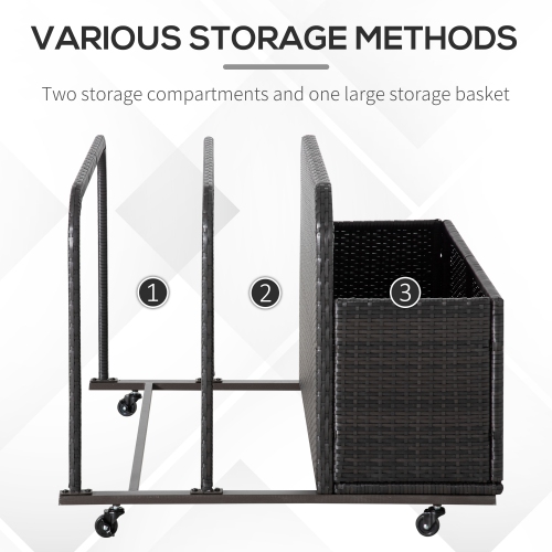 Outsunny Rolling Pool Storage, rotin, meubles de jardin, rangement extérieur en osier, flotteurs, nouilles, pagaies, balles, serviettes, Accessoires