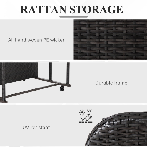 Outsunny Rolling Pool Storage, rotin, meubles de jardin, rangement extérieur en osier, flotteurs, nouilles, pagaies, balles, serviettes, Accessoires