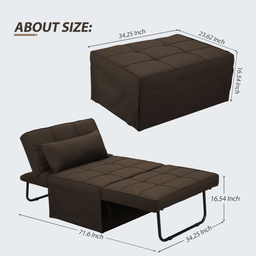 Ainfox 71in. folding sofa bed brown for home