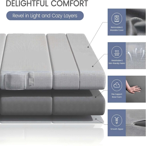 CoolHut Foldable Mattress TwinXL Size, Memory Foam 4 Inch Thick Portable RV Mattress with Removable Washable Cover & Storage Bag for Guests, Camping,