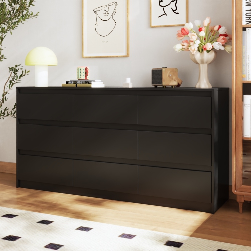 Homsee Modern 9-Drawer Dresser with Deep Storage, Handle-Free Design, Large Wooden Floor Dresser ,Black