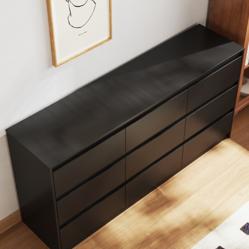 Homsee Modern 9-Drawer Dresser with Deep Storage, Handle-Free Design, Large Wooden Floor Dresser ,Black