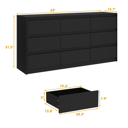 Homsee Modern 9-Drawer Dresser with Deep Storage, Handle-Free Design, Large Wooden Floor Dresser ,Black
