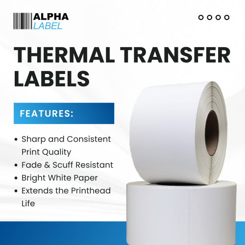 [4 rouleaux, 4000 étiquettes] Étiquettes Alpha – Étiquettes pour transfert thermique de 4 x 6&nbsp;po, noyau de 3&nbsp;po, diamètre extérieur de