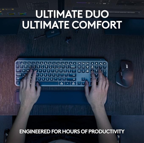 Logitech MX Keys S Combo - Performance Wireless Keyboard and Mouse with Palm Rest, Fast Scrolling, Bluetooth, USB C, for Windows, Linux, Chrome, Mac,