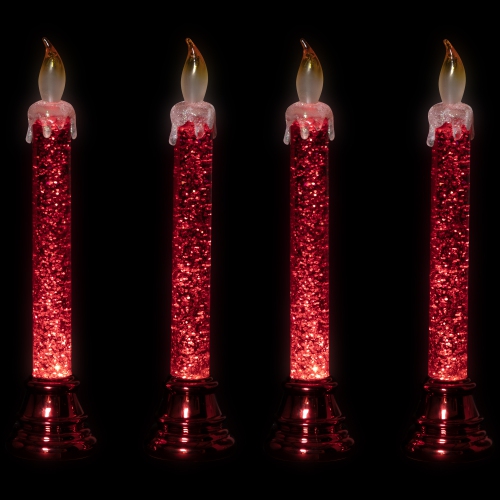 LED Glittered Flameless Christmas Candle - 9.25" - Red - Set of 4