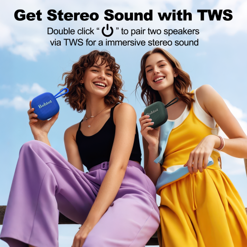 Bobtot Portable Bluetooth Wireless Speaker - IPX7 Waterproof Mini Shower Speakers with 10W Peak Loud Stereo Sound, 16 Hours Playtime, Rich Bass, TWS,
