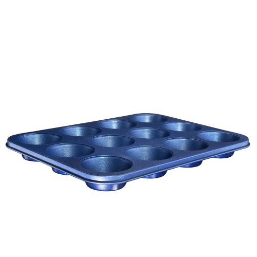 Image 1 of 7.. Granitestone Pro Series Blue Nonstick Muffin Tray – 12 Cavity Baking Pan, 13.7”x10” Professional Grade Bakeware
