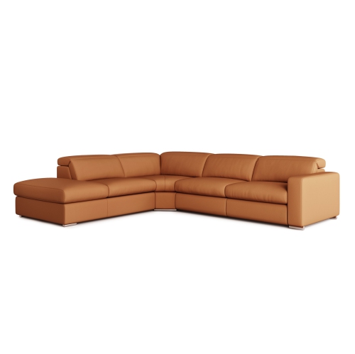 VALENCIA  Clara Leather Reclining Sectional Sofa With Left Hand Chaise | Nappa 11000 Top Grain Leather, Zero Wall Design, Adjustable Headrests, Cognac