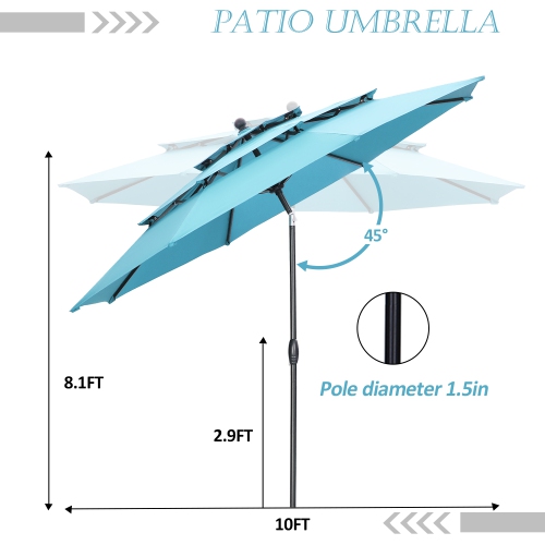 Ainfox 3-Layer 10ft Patio Umbrella White