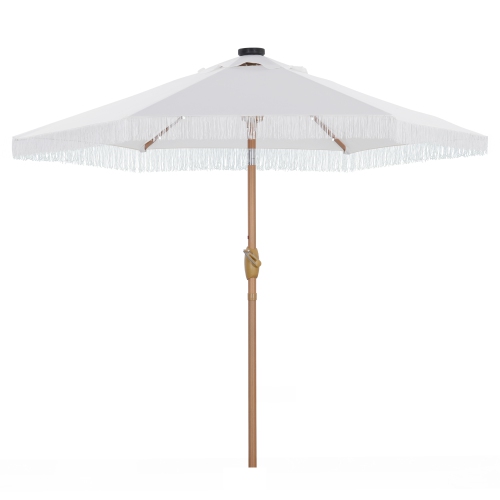 Ainfox 7.5ft Patio Umbrella with Fringe& Led Lights Beige