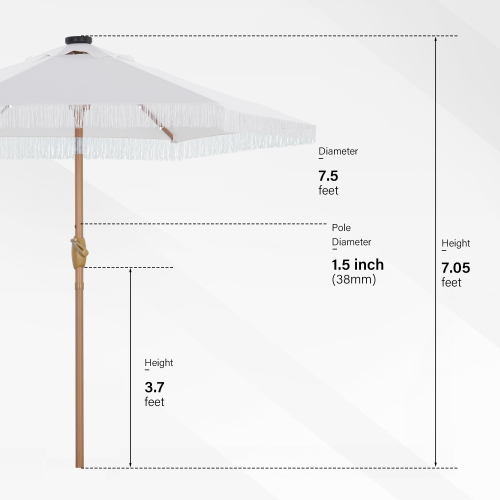 Ainfox 7.5ft Patio Umbrella with Fringe& Led Lights Beige