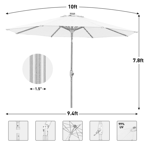 Ainfox 3-Layer 10ft Patio Umbrella Red With LED Light Bar