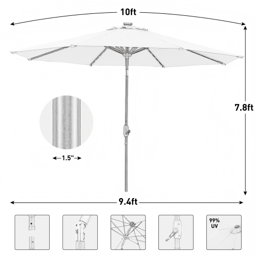 Ainfox 3-Layer 10ft Patio Umbrella Blue With LED Light Bar