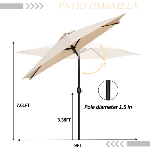 Ainfox 9FT Patio Umbrella Outdoor Table Umbrella Khaki