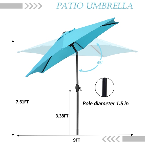 Ainfox 9FT Patio Umbrella Outdoor Table Umbrella Blue
