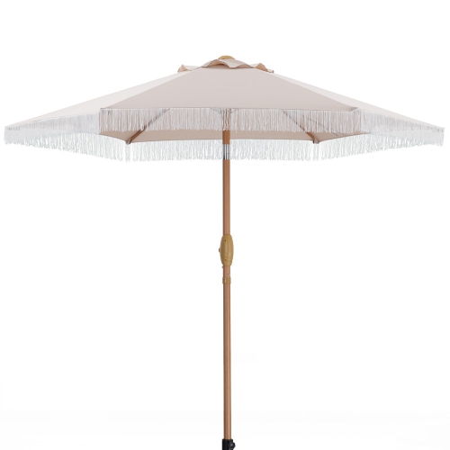 Ainfox 7.5ft Patio Umbrella with Fringe Khaki