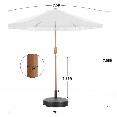 Ainfox 7.5ft Patio Umbrella with Fringe Beige