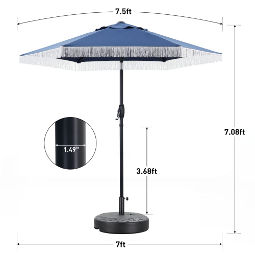 Ainfox 7.5ft Patio Umbrella with Fringe Navy Blue