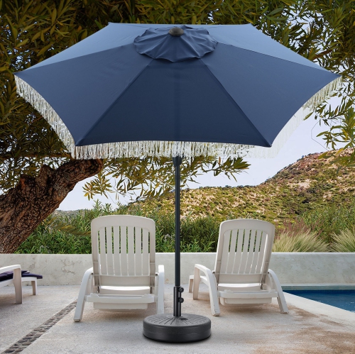 Ainfox 7.5ft Patio Umbrella with Fringe Navy Blue