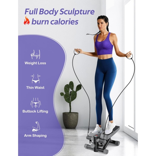 Amicus - Mini Stepper for Exercise, Adjustable Hydraulic Stepper Exercise Machine with Resistance Bands for Home, 330lbs Weight Capacity