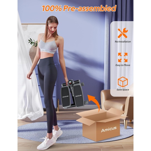 Amicus - Mini Stepper for Exercise, Adjustable Hydraulic Stepper Exercise Machine with Resistance Bands for Home, 330lbs Weight Capacity