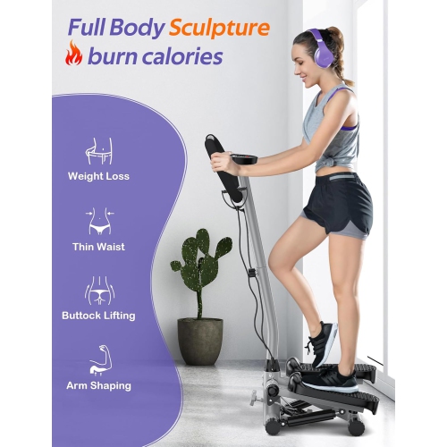 AMICUS – Mini simulateur d'escalier avec guidon pour l'exercice, simulateur d'escalier hydraulique réglable avec bandes de résistance pour l'exercice