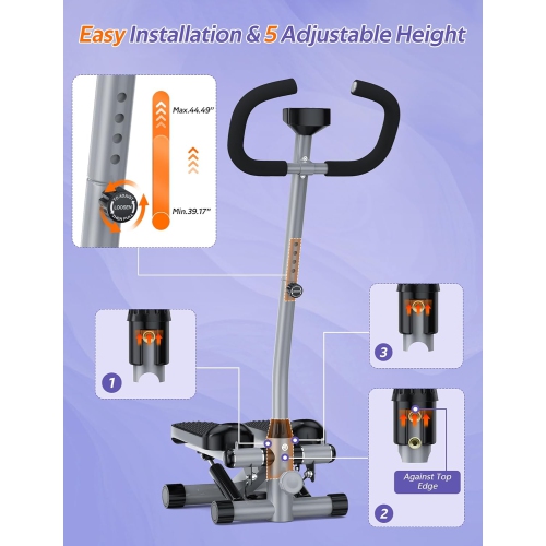 AMICUS – Mini simulateur d'escalier avec guidon pour l'exercice, simulateur d'escalier hydraulique réglable avec bandes de résistance pour l'exercice