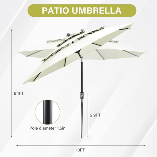 Ainfox 3-Layer 10ft Patio Umbrella White