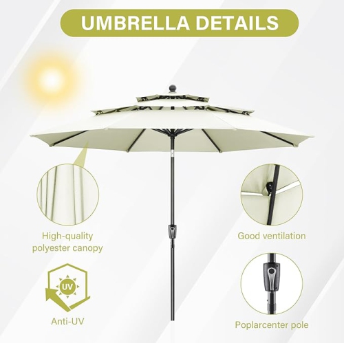 Ainfox 3-Layer 10ft Patio Umbrella White