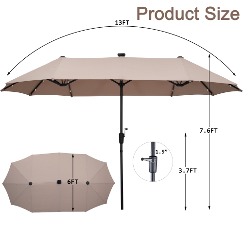 Ainfox 13ft Patio Umbrella Khaki Outdoor With 36 Led Lights For Outdoor,Market