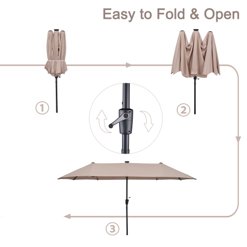 Ainfox 13ft Patio Umbrella Khaki Outdoor With 36 Led Lights For Outdoor,Market