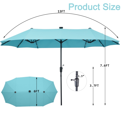 Ainfox 13ft Patio Umbrella Blue Outdoor With 36 Led Lights For Outdoor,Market