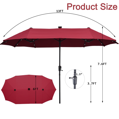 Ainfox 13ft Patio Umbrella Red Outdoor With 36 Led Lights For Outdoor,Market
