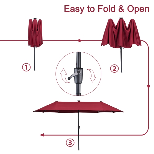 Ainfox 13ft Patio Umbrella Red Outdoor With 36 Led Lights For Outdoor,Market