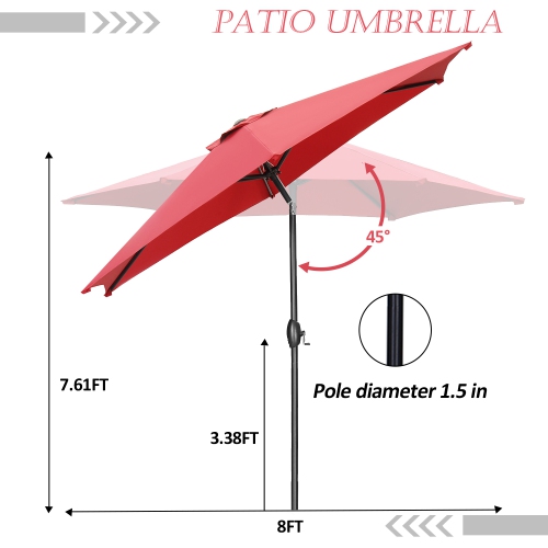 Parasol de table d'extérieur de 9 pi d'Ainfox, rouge