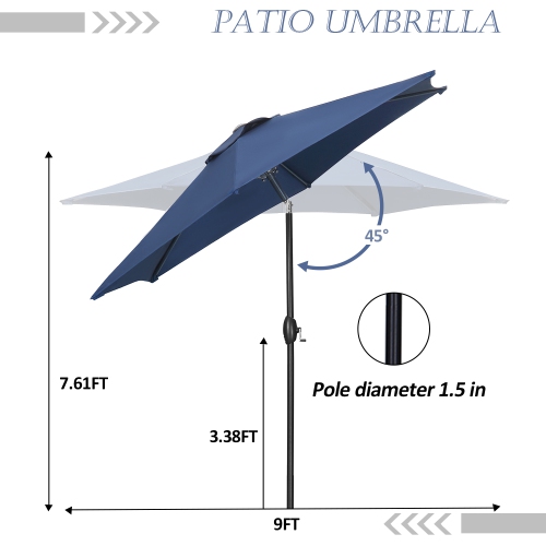 Ainfox 9FT Patio Umbrella Outdoor Table Umbrella Navy Blue