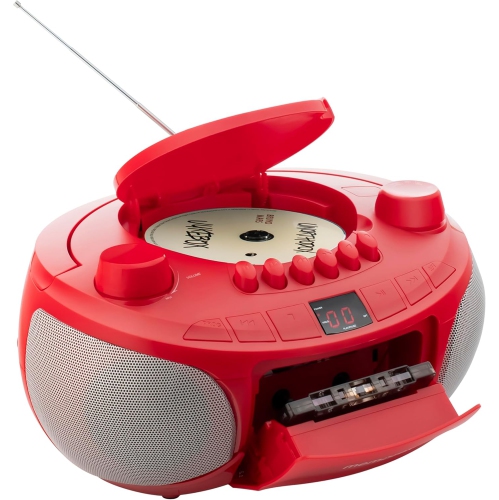 Memorex Portable Top Loading CD Cassette Boombox with AM/FM Stereo Radio in Black | CD-R/CD-RW Compatible | LED Display | AUX Port Supported |