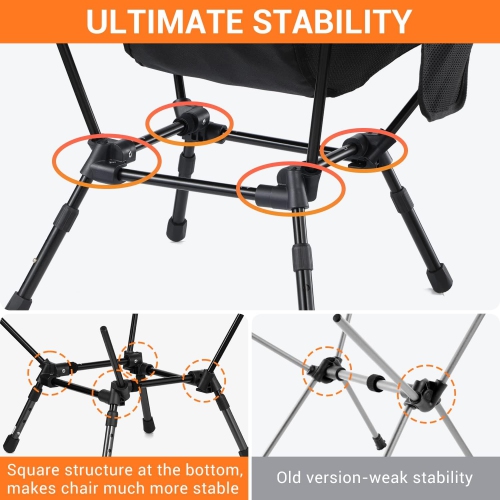 Chaises de camping de PetginHome, chaise de camping légère et pliable à hauteur réglable pour chaise de camping portative Chaise de camping compacte